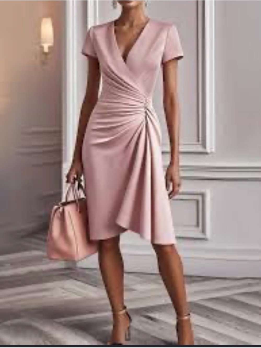NWT Ruched Wrap Midi Dress in Blush Pink